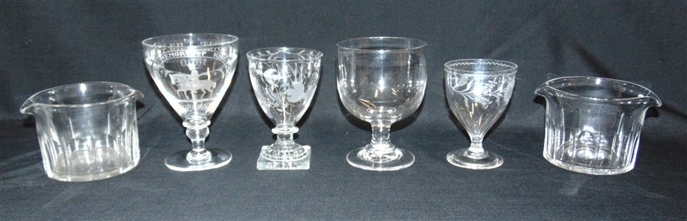 A GROUP OF GLASSWARE including a Victorian Williamite goblet engraved with William III on - Image 2 of 2