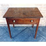 A MAHOGANY SIDE TABLE with drawer to frieze, on square tapering supports, 76cm wide 49cm deep 73cm