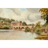 CATTERMOLE CATHREY (BRITISH, LATE 19TH CENTURY) River weir, with bridge and mill, watercolour,