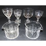 A GROUP OF GLASSWARE including a Victorian Williamite goblet engraved with William III on