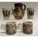 A GROUP OF COMMEMORATIVE CERAMICS including two 1937 coronation mugs designed by Dame Laura