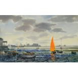 BERESFORD JOHNSON (BRITISH, 20TH CENTURY) 'Orange Sail, Wells-next-the-Sea', watercolour and