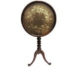 A TRIPOD OCCASIONAL TABLE the circular tilt top with needlework panel