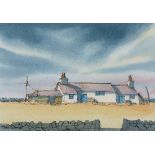 TOM GOFFE (BRITISH, CONTEMPORARY) Beach cottages, pen and ink and watercolour, signed lower left,