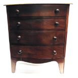 A SMALL MAHOGANY BOWFRONT CHEST of four graduated drawers, on bracket feet, 60cm wide