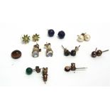 A COLLECTION OF MISCELLANEOUS MOSTLY GEM SET STUD EARRINGS including cultured pearls, lapis lazuli