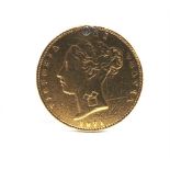 GREAT BRITAIN - VICTORIA, HALF SOVEREIGN, 1871 young head, shield back (solder marks; stamp to