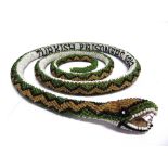 A GREAT WAR TURKISH PRISONER-OF-WAR BEADWORK SNAKE finished in green, yellow, white and black
