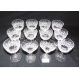 A SET OF 10 THOMAS WEBB 'WELLINGTON' PATTERN WINE GLASSES 12cm high, and a pair of 'Wellington'