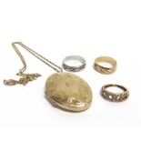 A COLLECTION OF JEWELLERY including; a modern 9ct gold and tiny diamond part floral engraved oval