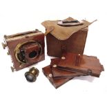 A THORNTON PICKARD IMPERIAL TRIPLE EXTENSION MAHOGANY & LACQUERED BRASS PLATE CAMERA with a