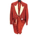 A GENT'S SCARLET DRESS TAIL COAT with white silk facings and with Kildare Hunt Club buttons (8 large