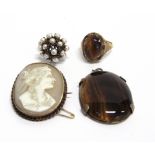 A SMALL COLLECTION OF JEWELLERY comprising, a oval cabochon tigers eye single stone ring, indistinct