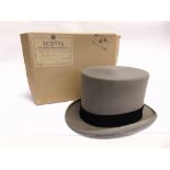 A GENT'S GREY FELT TOP HAT by Scott & Co, 1, Old Bond Street, Piccadilly, W', size 61/2', with a