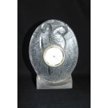 A FRENCH FROSTED GLASS CLOCK in the manner of Lalique/Sabino, relief moulded with pair of parrots,
