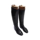 A PAIR OF LADY'S SCHNEIDER BLACK LEATHER HUNTING BOOTS wax calf, size 5, complete with trees