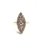 A LATE VICTORIAN GOLD AND DIAMOND MARQUISE CLUSTER RING the 21 graduated old-cut stones approx. 1.