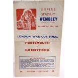 FOOTBALL - PROGRAMME, LONDON WAR CUP FINAL, 1942 Portsmouth v. Brentford, (horizontal fold; scores