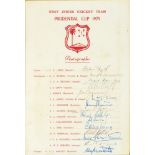 CRICKET - AUTOGRAPHS, WEST INDIES, 1979 A team-sheet on West Indies Cricket Team Prudential Cup 1979