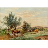 ATTRIBUTED TO JAMES WALSHAM BALDOCK (BRITISH, 1822-1898) Cattle watering at a stream, possibly the