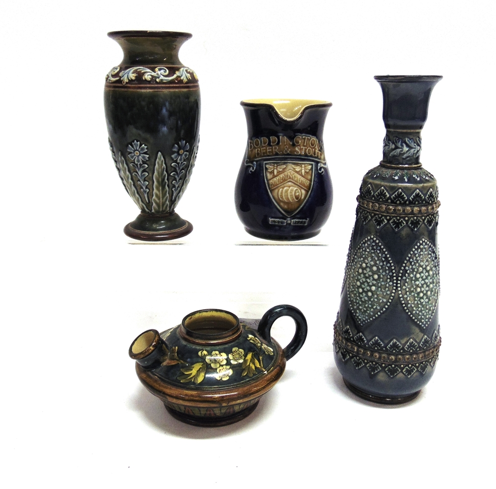 A COLLECTION OF DOULTON STONEWARE comprising a Doulton Lambeth Faience vessel 6.5cm high; Doulton