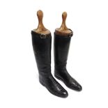 A PAIR OF LADY'S BLACK LEATHER HUNTING BOOTS complete with trees