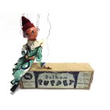 A PELHAM PUPPET CLOWN with painted metal hands, in an early box.