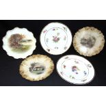 A PAIR OF ROYAL WORCESTER CABINET PLATES painted decoration of cottages, a Royal Doulton plate