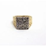 AN 18CT GOLD AND DIAMOND SQUARE CLUSTER SIGNET RING the 25 round brilliant diamonds approx. 1.