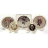 ASSORTED SILVER COINAGE comprising a Great Britain two pounds, 1998; Australia 'Kookaburra' one