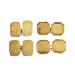 TWO PAIRS OF 9CT GOLD CUFFLINKS one pair with canted-square panels and chain interlinks,