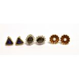 SIX PAIRS OF GOLD AND GEM SET STUD EARRINGS comprising, a pair of emerald and cubic zirconia oval