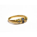 AN 18CT GOLD, SAPPHIRE AND ROSE DIAMOND GYPSY RING the tapering head designed as a cross and set