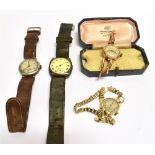 TWO LADY'S 9CT GOLD BRACELET WATCHES AND TWO GENTLEMAN'S SILVER WRIST WATCHES comprising; a lady's