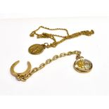 A VINTAGE 9CT GOLD AND ESSEX CRYSTAL PENDANT AND OTHER ITEMS The reverse crystal intaglio