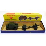 A DINKY NO.697, 25-POUNDER FIELD GUN SET olive drab green with matching ridged hubs, good condition,