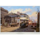 ERIC BOTTOMLEY, G.R.A. (BRITISH, B.1948) 'Great Victoria Street, Belfast', colour print, signed in