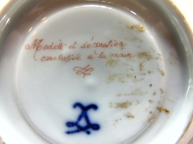 A CONTINENTAL CUP AND COVER ON SAUCER with matching spoon, with floral decoration and butterfly - Image 3 of 3