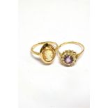 TWO 9CT GOLD AND GEM RINGS comprising; a pale amethyst and cultured pearl cluster ring, London 1970,