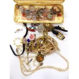 THREE SILVER LOCKETS, A SILVER ABSTRACT-BARS BROOCH AND A COLLECTION OF COSTUME JEWELLERY including;