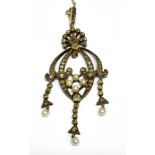 A LATE VICTORIAN PEARL AND DIAMOND PENDANT in the form of an open double scroll with a central