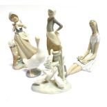 THREE VARIOUS LLADRO FIGURES and two Nao goose figures, the largest 24cm high