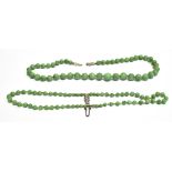 A JADEITE BEAD NECKLACE AND BRACELET the necklace of 45 round beads graduated approx. 10.3mm-5.8mm