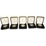 TRISTAN DA CUHNA - FIVE '100TH ANNIVERSARY OF THE HOUSE OF WINDSOR' ONE CROWNS (each 1g of 9ct