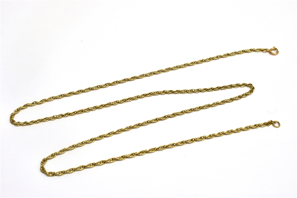 A MODERN ROPE NECKLACE on a bolt ring clasp stamped '9ct', approx. 57cm long (22 ½ in), 6.8g