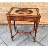 A 19TH CENTURY CONTINENTAL WALNUT SIDE TABLE the hinged top inset with oval Italianate pictorial