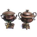 TWO VICTORIAN COPPER AND BRASS SAMOVARS each approx 38cm high