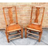 A PAIR OF PROVINCIAL ASH SIDE CHAIRS with vase shaped splats, solid seats on turned supports