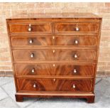 A MAHOGANY CHEST OF TWO SHORT AND FOUR LONG DRAWERS with inlaid decoration, retailers label for