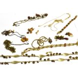 A LARGE COLLECTION OF COSTUME JEWELLERY AND OTHER ITEMS including many necklaces in various coloured